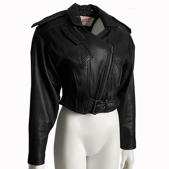 Motorcycle Jacket Black Leather with Zippers by LA ROXX Vintage Boutique Rare - Picture 7 of 10